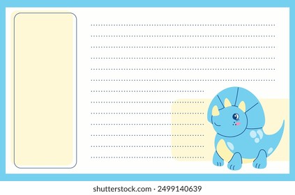 Page horizontal template of daily planner design with cute dinosaur. For goals, notes. Sheet to do list tasks in flat hand drawn style