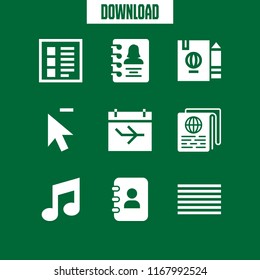 page icon. 9 page vector set. cursor, justified, calendar and list icons for web and design about page theme