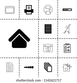 Page icon. collection of 13 page filled and outline icons such as house building, paper, loading, printer, check list, document. editable page icons for web and mobile.