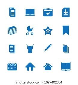 Page icon. collection of 16 page filled icons such as book, news, calendar, paper, file, star, home, flag, helmet, house building. editable page icons for web and mobile.