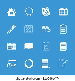 Page icon. collection of 16 page filled and outline icons such as magazine, notebook, calendar with clock, calendar, check list, pen. editable page icons for web and mobile.