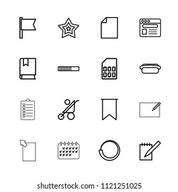 Page icon. collection of 16 page outline icons such as baby stroller, paper, notebook, browser, flag, loading, star, hot dog, book. editable page icons for web and mobile.