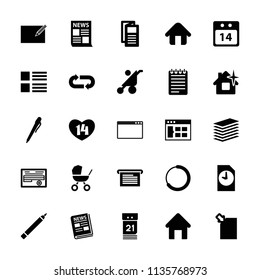 Page icon. collection of 25 page filled icons such as house building, baby stroller, pen, clean house, news, browser window, menu. editable page icons for web and mobile.