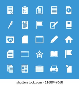 Page icon. collection of 25 page filled icons such as book, document, resume, printer, pen, paper, 14 date, notebook, flag, home, news. editable page icons for web and mobile.