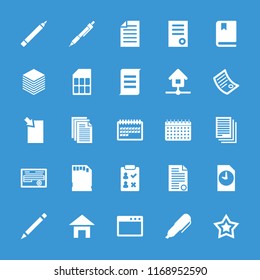 Page icon. collection of 25 page filled icons such as pen, document, calendar, browser window, paper, memory card, home, book. editable page icons for web and mobile.