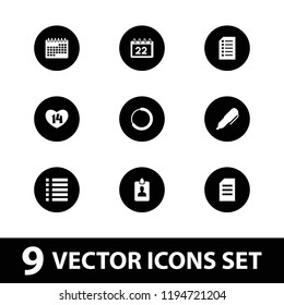 Page icon. collection of 9 page filled icons such as paper, loading, clipboard, pen, calendar, 14 date. editable page icons for web and mobile.