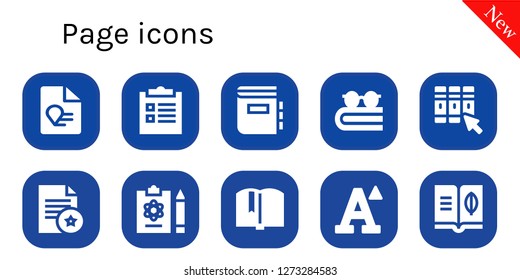  page icon set. 10 filled page icons. Simple modern icons about  - Report, Checklist, Dictionary, Book, Library, Document, Font