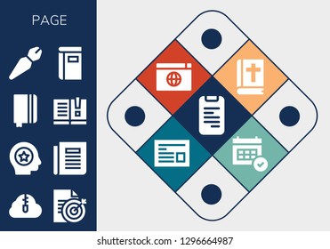  page icon set. 13 filled page icons. Simple modern icons about  - Phone book, Zip cloud, Document, Favorite, Newspaper, Notebook, Manual, Pen, Book, Bible, Browser, Calendar