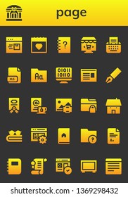 page icon set. 26 filled page icons.  Simple modern icons about  - Browser, Library, Calendar, Contacts, Online marketing, Type, Xls, Folder, Binary code, Newspaper, Pen, Contract