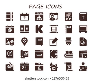  page icon set. 30 filled page icons. Simple modern icons about  - Notebook, Calendar, Ux design, Bible, Book, Kickstarter, Torah, Big screen, Print, Favorite, Edit, Pen, Report