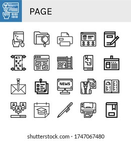 page icon set. Collection of Coding, File, Printer, Website, Writing, Manuscript, Article, House, Sketchbook, Library card, Envelope, Sticky note, News, Compressed file icons