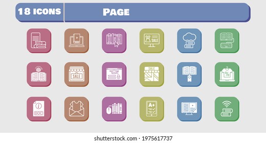 page icon set. included newsletter, shop, learn, homework, book, learning, login, cloud library, online shop, ereader, ebook icons on white background. linear, filled styles.