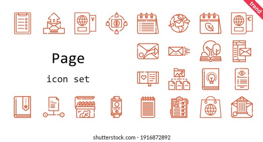 page icon set. line icon style. page related icons such as calendar, mail, contract, book, notepad, store, list, clipboard, diary, folder, file, passport, open book, crowdfunding, email, shopping, 