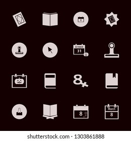 page icon set with open book, holy quran and march calendar vector illustration