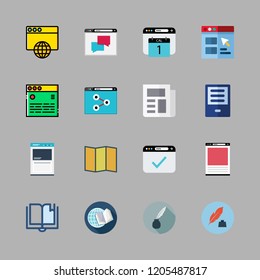 page icon set. vector set about map, quill, open book and newspaper icons set.