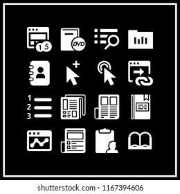 page icon. This set with book with dvd, book, list and open book icon vector icons for mobile and web