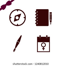 page icon. page vector icons set fountain pen, notebook pencil, march calendar and compass