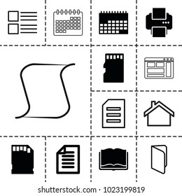 Page icons. set of 13 editable filled and outline page icons such as calendar, paper, memory card, menu, book, printer, house building