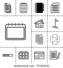 Page icons. set of 13 editable outline page icons such as notebook, house building, document, calendar, paper, loading, flag, printer