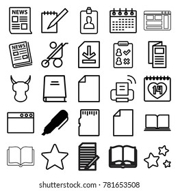 Page icons. set of 25 editable outline page icons such as pen, baby stroller, calendar, news, paper, book, check list, helmet, 14 date, notebook, browser window, file