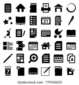 Page icons. set of 36 editable filled page icons such as baby stroller, document, book, resume, calendar, pen, news, notebook, paper, loading, download document