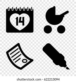 Page icons set. set of 4 page filled icons such as baby stroller, 14 date, document