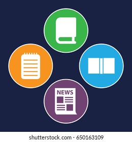 Page icons set. set of 4 page filled icons such as notebook, book