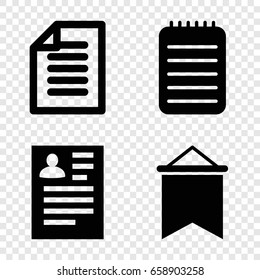 Page icons set. set of 4 page filled icons such as resume, notebook, paper