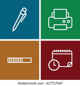 Page icons set. set of 4 page outline icons such as printer, calendar with clock, pen