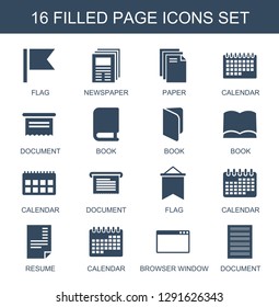 page icons. Trendy 16 page icons. Contain icons such as flag, newspaper, paper, calendar, document, book, resume, browser window. page icon for web and mobile.