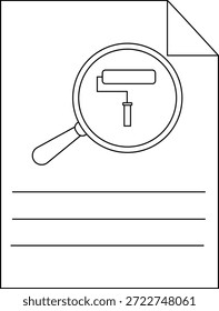 Page image Paint roller under magnifying glass with three horizontal lines and a folded upper right corner