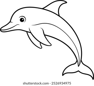 Page of the kids coloring book. Color cartoon cute jumping dolphin. Worksheet for children with contour sea animal. Vector outline illustration ocean creature. Isolated on a white background.