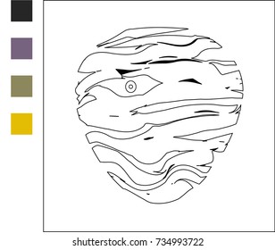 Page for a kids coloring book with a mummy, with given colors for filling in the blacks with a paint  brush or pencil. 