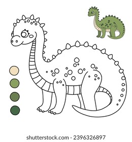 Сoloring page for kids. Cute diplodocus dinosaur. Ready to print vector illustration.