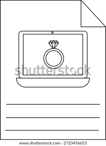 A page with a laptop displaying a diamond ring and lined writing space