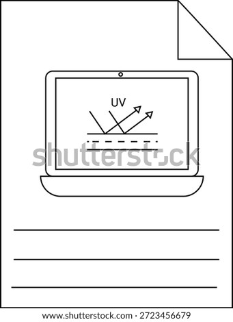 A page with a laptop screen showing UV light reflecting off a surface and lines for writing