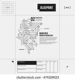 Page layout with abstract 3d element in draft style. EPS10