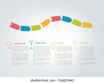 Page layout.  Color arrows with text fields. Simply vector design.