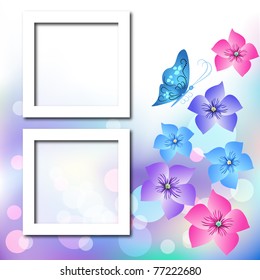 Page layout photo album with flowers and butterfly