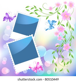 Page layout photo frame with flowers and butterflies