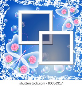 Page layout photo frame with transparent butterflies