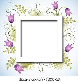 Page layout postcard with flowers ornament for inserting text or photo