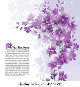 Page layout of purple ochids with possible text placement.