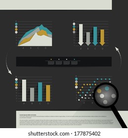 Page layout. Set of business graphs on black exclusive background.