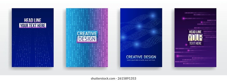 Page layout set for sci-fi. Set of high-tech covers for marketing. Modern technology design for posters. Futuristic background for flyer, brochure. Scientific cover template for presentation, banner.
