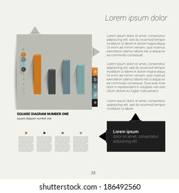 Page layout template. Simply minimalistic print page with graph and text field.