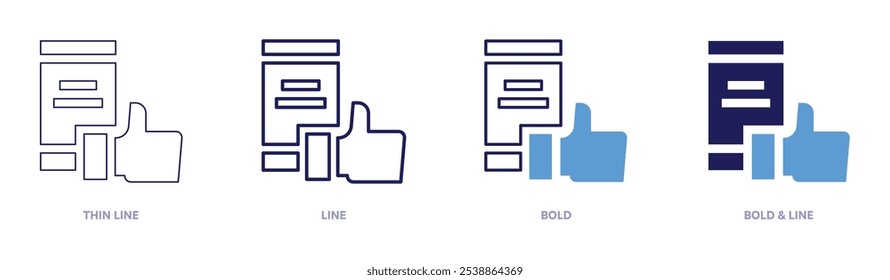 Page like icon in 4 different styles. Thin Line, Line, Bold, and Bold Line. Duotone style. Editable stroke.
