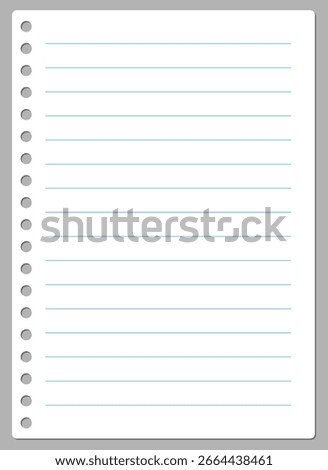 Page of lined white paper from a spiral notebook vector illustration