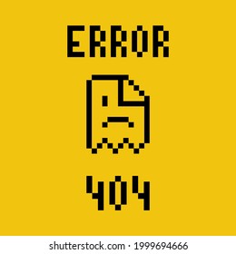 Page load error. Error Web site 404. Torn page in pixel design. Vector illustration flat design. Isolated on yellow background. Message on the screen. 