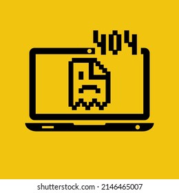 Page load error. Error Web site 404. Torn page in pixel design. Vector illustration flat design. Isolated on blue background. Message on the screen. 